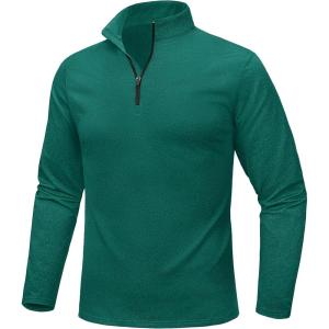 imageMAGCOMSEN Mens Quarter Zip Pullover Fleece Lined Long Sleeve Golf Shirts 14 Zip Thermal Running Athletic SweatshirtsEmerald Green