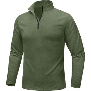 imageMAGCOMSEN Mens Quarter Zip Pullover Fleece Lined Long Sleeve Golf Shirts 14 Zip Thermal Running Athletic SweatshirtsGreen