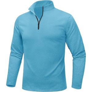 imageMAGCOMSEN Mens Quarter Zip Pullover Fleece Lined Long Sleeve Golf Shirts 14 Zip Thermal Running Athletic SweatshirtsLake Blue