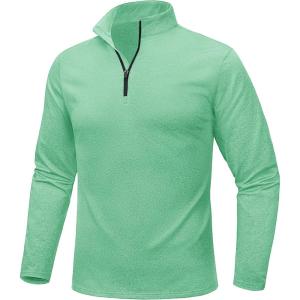imageMAGCOMSEN Mens Quarter Zip Pullover Fleece Lined Long Sleeve Golf Shirts 14 Zip Thermal Running Athletic SweatshirtsMint Green