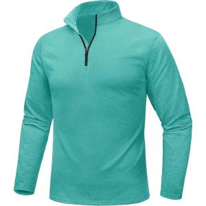 imageMAGCOMSEN Mens Quarter Zip Pullover Fleece Lined Long Sleeve Golf Shirts 14 Zip Thermal Running Athletic SweatshirtsTurquoise