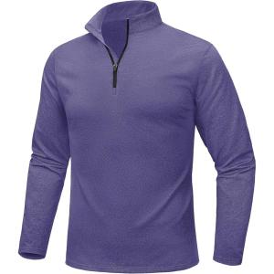 imageMAGCOMSEN Mens Quarter Zip Pullover Fleece Lined Long Sleeve Golf Shirts 14 Zip Thermal Running Athletic SweatshirtsViolet