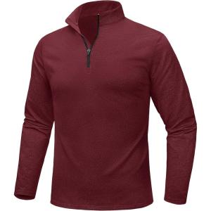 imageMAGCOMSEN Mens Quarter Zip Pullover Fleece Lined Long Sleeve Golf Shirts 14 Zip Thermal Running Athletic SweatshirtsWine Red