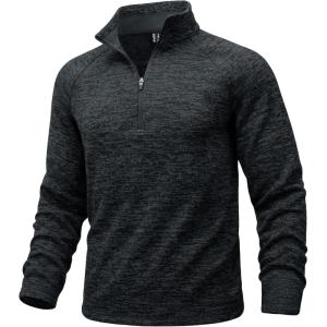 imageMAGCOMSEN Mens Quarter Zip Pullover Long Sleeve Fleece Lined Sweatshirts 14 Zip Golf Sweater Winter CasualBlack