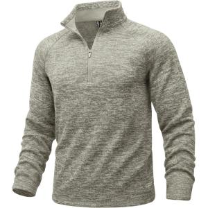 imageMAGCOMSEN Mens Quarter Zip Pullover Long Sleeve Fleece Lined Sweatshirts 14 Zip Golf Sweater Winter CasualKhaki