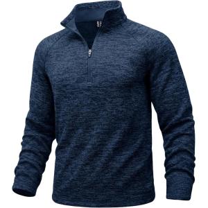 imageMAGCOMSEN Mens Quarter Zip Pullover Long Sleeve Fleece Lined Sweatshirts 14 Zip Golf Sweater Winter CasualNavy