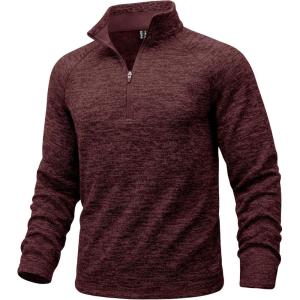 imageMAGCOMSEN Mens Quarter Zip Pullover Long Sleeve Fleece Lined Sweatshirts 14 Zip Golf Sweater Winter CasualWine Red