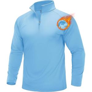 imageMAGCOMSEN Mens Quarter Zip Pullover Long Sleeve Sweatshirts Fleece Lined Golf Pullover Thermal Gym Workout TopsLight Blue