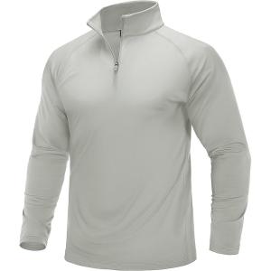 imageMAGCOMSEN Mens Quarter Zip Pullover Long Sleeve Sweatshirts Fleece Lined Golf Pullover Thermal Gym Workout TopsLight Grey