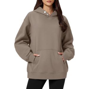 imageMAGCOMSEN Oversized Hoodies for Women Fleece Pullover Sweatshirts Warm Cozy Sweaters Workout Winter Fall HoodieCoffee Grey