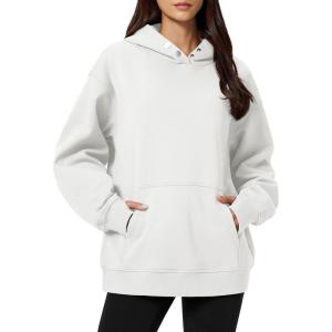 imageMAGCOMSEN Oversized Hoodies for Women Fleece Pullover Sweatshirts Warm Cozy Sweaters Workout Winter Fall HoodieWhite