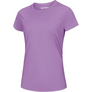 imageMAGCOMSEN Womens Short Sleeve TShirts UPF 50 Sun Protection Quick Dry Athletic Running Workout Rash Guard TopsGrey Pruple
