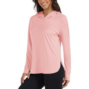 imageMAGCOMSEN Womens UPF 80 Sun Protection Hoodie Long Sleeve Hiking Fishing Lightweight UV Rashguard with Thumb HoleLight Pink