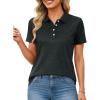 imageMAGCOMSEN Womens Polo Shirts Short Sleeve Quick Dry Golf TShirts Collared Golf Tops for Work Casual 4 ButtonsBlack