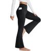 imageMAGCOMSEN Womens Yoga Pants High Waisted Flare Leggings with Pockets Tummy Control Workout Casual Bell Bottom PantsBlack