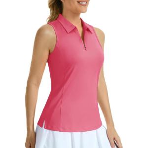 imageMAGCOMSEN Womens Golf Polo Shirts Sleeveless Racerback Zip Up UPF 50 Quick Dry Tennis Workout Athletic Tank TopsRosered