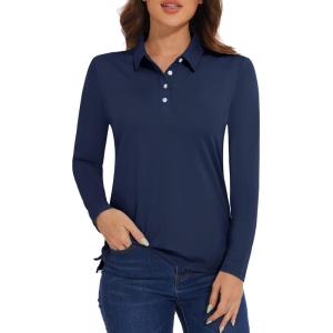 imageMAGCOMSEN Womens Polo Shirts Long Sleeve Golf Shirt Quick Dry UPF 50 Sun Protection Lightweight Tennis ShirtsNavy
