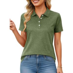 imageMAGCOMSEN Womens Polo Shirts Short Sleeve Quick Dry Golf TShirts Collared Golf Tops for Work Casual 4 ButtonsArmy Green
