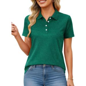 imageMAGCOMSEN Womens Polo Shirts Short Sleeve Quick Dry Golf TShirts Collared Golf Tops for Work Casual 4 ButtonsEmerald Green