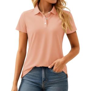 imageMAGCOMSEN Womens Polos Golf Shirts Short Sleeve UPF 50 Collared Shirt Quick Dry Tennis Work Athletic TopsApricot