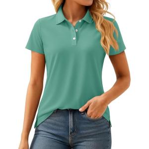 imageMAGCOMSEN Womens Polos Golf Shirts Short Sleeve UPF 50 Collared Shirt Quick Dry Tennis Work Athletic TopsGrey Green