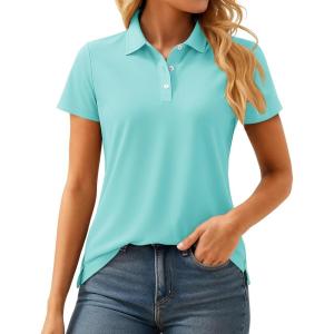 imageMAGCOMSEN Womens Polos Golf Shirts Short Sleeve UPF 50 Collared Shirt Quick Dry Tennis Work Athletic TopsLight Lake Blue