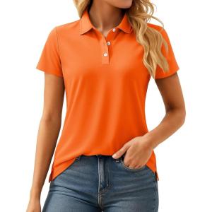 imageMAGCOMSEN Womens Polos Golf Shirts Short Sleeve UPF 50 Collared Shirt Quick Dry Tennis Work Athletic TopsOrange
