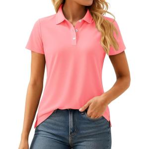 imageMAGCOMSEN Womens Polos Golf Shirts Short Sleeve UPF 50 Collared Shirt Quick Dry Tennis Work Athletic TopsPink