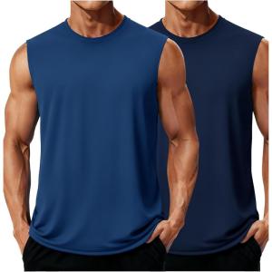 imageMAGCOMSEN 2 Pack Mens UPF 80 Tank Tops Quick Dry Workout Gym Sleeveless Muscle Shirts Cooling Summer Beach Swim ShirtBluegrayNavy
