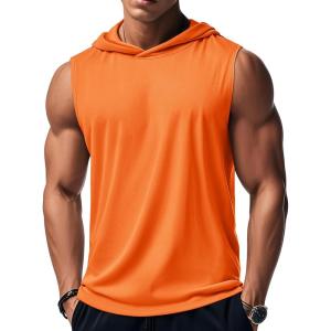 imageMAGCOMSEN Mens Tank Top Sleeveless Hoodie Cotton TShirt Summer Casual Shirt Muscle TeeOrange