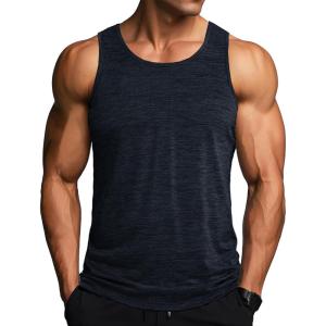 imageMAGCOMSEN Mens Tank Tops Quick Dry Workout Sleeveless Gym Muscle Shirts Athletic Bodybuilding Tee ShirtBlack