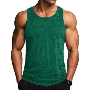 imageMAGCOMSEN Mens Tank Tops Quick Dry Workout Sleeveless Gym Muscle Shirts Athletic Bodybuilding Tee ShirtJade Green