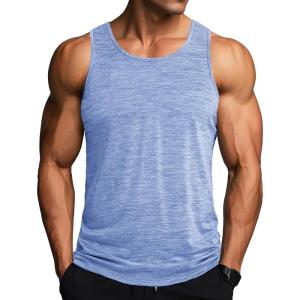 imageMAGCOMSEN Mens Tank Tops Quick Dry Workout Sleeveless Gym Muscle Shirts Athletic Bodybuilding Tee ShirtLight Blue