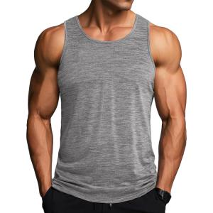 imageMAGCOMSEN Mens Tank Tops Quick Dry Workout Sleeveless Gym Muscle Shirts Athletic Bodybuilding Tee ShirtLight Grey