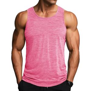 imageMAGCOMSEN Mens Tank Tops Quick Dry Workout Sleeveless Gym Muscle Shirts Athletic Bodybuilding Tee ShirtPink
