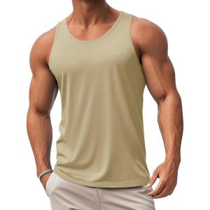 imageMAGCOMSEN Mens Workout Tank Tops Muscle Athletic Gym Cotton Undershirt Sleeveless Shirts04khaki