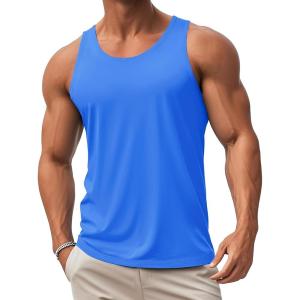 imageMAGCOMSEN Mens Workout Tank Tops Muscle Athletic Gym Cotton Undershirt Sleeveless Shirts10azure