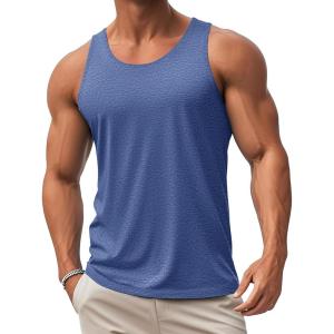 imageMAGCOMSEN Mens Workout Tank Tops Muscle Athletic Gym Cotton Undershirt Sleeveless Shirts14grey Blue