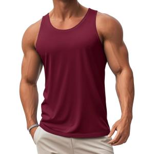 imageMAGCOMSEN Mens Workout Tank Tops Muscle Athletic Gym Cotton Undershirt Sleeveless Shirts15wine Red
