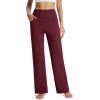 imageMAGCOMSEN Womens Fleece Lined Yoga Pants with Pockets Wide Leg High Waisted Waterproof Winter Thermal Work Casual PantsBurgundy