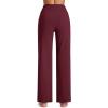 imageMAGCOMSEN Womens Fleece Lined Yoga Pants with Pockets Wide Leg High Waisted Waterproof Winter Thermal Work Casual PantsBurgundy