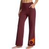imageMAGCOMSEN Womens Fleece Lined Yoga Pants with Pockets Wide Leg High Waisted Waterproof Winter Thermal Work Casual PantsBurgundy