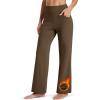 imageMAGCOMSEN Womens Fleece Lined Yoga Pants with Pockets Wide Leg High Waisted Waterproof Winter Thermal Work Casual PantsDark Brown