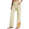 imageMAGCOMSEN Womens Fleece Lined Yoga Pants with Pockets Wide Leg High Waisted Waterproof Winter Thermal Work Casual PantsLight Apricot