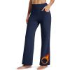 imageMAGCOMSEN Womens Fleece Lined Yoga Pants with Pockets Wide Leg High Waisted Waterproof Winter Thermal Work Casual PantsNavy