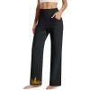imageMAGCOMSEN Womens Fleece Lined Yoga Pants with Pockets Wide Leg High Waisted Waterproof Winter Thermal Work Casual PantsBlack
