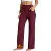 imageMAGCOMSEN Womens Fleece Lined Yoga Pants with Pockets Wide Leg High Waisted Waterproof Winter Thermal Work Casual PantsBurgundy