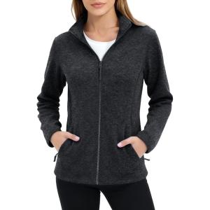 imageMAGCOMSEN Fleece Jacket Women Zip UP Lightweight Soft Polar Warm Winter Jackets for Women with Pockets Outdoor HikingAblack
