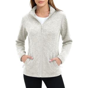 imageMAGCOMSEN Fleece Jacket Women Zip UP Lightweight Soft Polar Warm Winter Jackets for Women with Pockets Outdoor HikingAcream