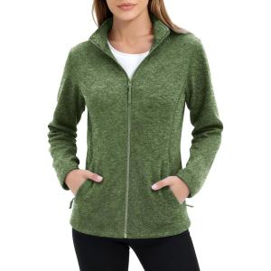 imageMAGCOMSEN Fleece Jacket Women Zip UP Lightweight Soft Polar Warm Winter Jackets for Women with Pockets Outdoor HikingArmy Green